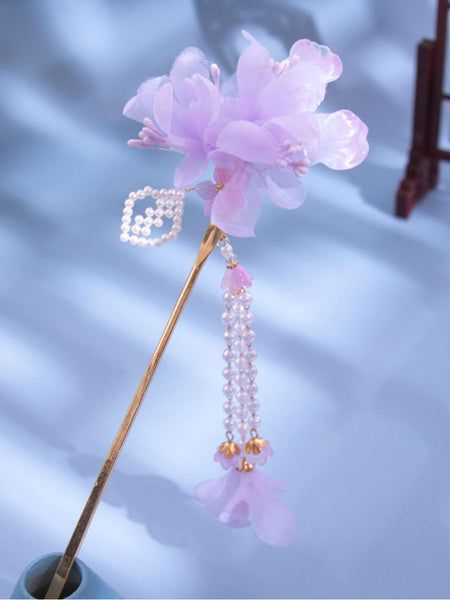 Chinese Style Lolita Accessories Purple Flowers Pearls Accessory Metal Miscellaneous