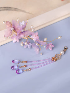 Chinese Style Lolita Accessories Purple Flowers Pearls Metal Headwear Miscellaneous