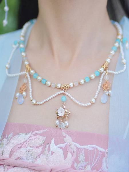 Chinese Style Lolita Accessories White Pearls Metal Choker Miscellaneous