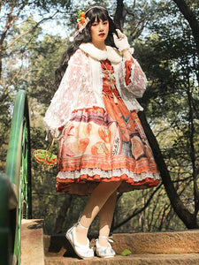 Chinese Style Lolita Dress Bows Long Sleeves Chiffon Chinese Style Floral Print Purple Chinese Style Lolita