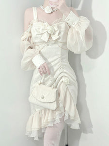 Chinese Style Lolita Dress Bows Long Sleeves Polyester Chinese Style Jacquard Black Chinese Style Lolita