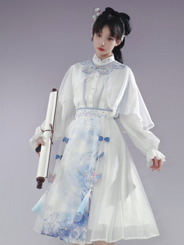 Chinese Style Lolita Dress Butterfly Long Sleeves Polyester Chinese Style Ink Art White Chinese Style Lolita