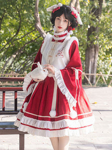 Chinese Style Lolita Dress Embroidered Long Sleeves Polyester Chinese Style Red Chinese Style Lolita
