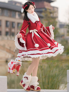Chinese Style Lolita Dress Embroidered Long Sleeves Polyester Chinese Style Red Chinese Style Lolita