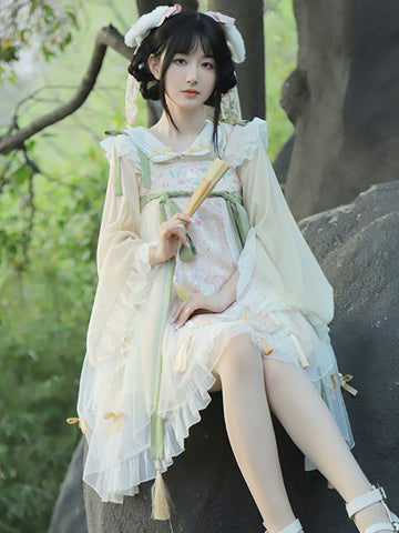 Chinese Style Lolita Dress Embroidered Sleeveless Polyester Chinese Style Ecru White Chinese Style Lolita