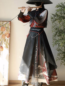 Chinese Style Lolita Dress Fringe Long Sleeves Polyester Chinese Style Animal Print Black Chinese Style Lolita