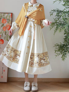 Chinese Style Lolita Dress Fringe Long Sleeves Polyester Chinese Style Floral Print Golden Chinese Style Lolita