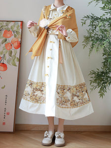 Chinese Style Lolita Dress Fringe Long Sleeves Polyester Chinese Style Floral Print Golden Chinese Style Lolita
