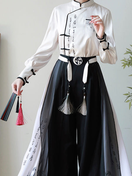 Chinese Style Lolita Dress Fringe Long Sleeves Polyester Chinese Style Leaf Pattern Black Chinese Style Lolita