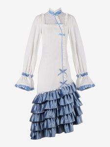 Chinese Style Lolita Dress Lace Long Sleeves Polyester Chinese Style White Chinese Style Lolita