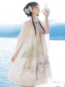 Chinese Style Lolita Dress Lace Sleeveless Polyester Chinese Style Floral Print White Chinese Style Lolita