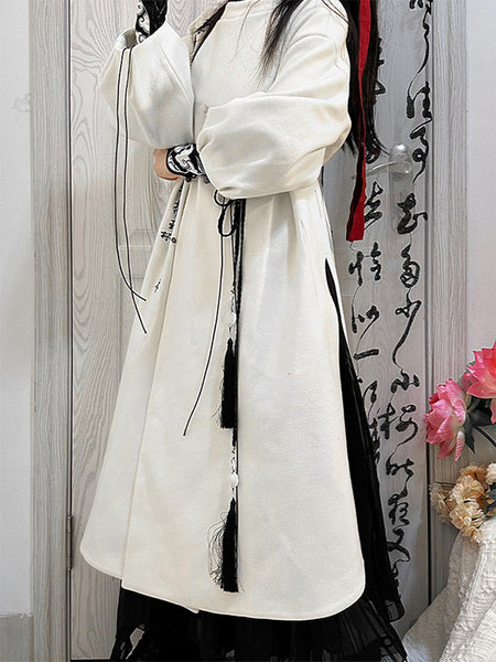 Chinese Style Lolita Dress Lace Up Long Sleeves Chiffon Chinese Style Ink Art White Chinese Style Lolita