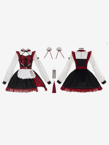 Chinese Style Lolita Dress Ruffles Long Sleeves Polyester Chinese Style Red Chinese Style Lolita