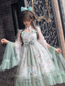 Chinese Style Lolita Dress Ruffles Sleeveless Polyester Chinese Style Green Chinese Style Lolita