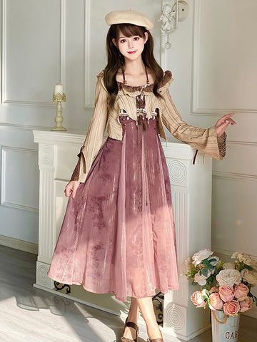 Chinese Style Lolita Dress Ruffles Sleeveless Polyester Chinese Style Lace Blush Pink Chinese Style Lolita