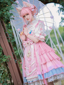 Chinese Style Lolita Dress Ruffles Sleeveless Polyester Chinese Style Lace Pink Chinese Style Lolita