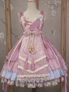 Chinese Style Lolita Dress Ruffles Sleeveless Polyester Chinese Style Lace Pink Chinese Style Lolita
