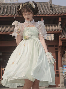 Chinese Style Lolita Dress Ruffles Sleeveless Polyester Sweet Light Green Chinese Style Lolita