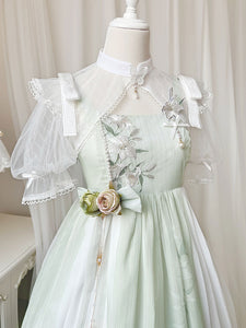 Chinese Style Lolita Dress Ruffles Sleeveless Polyester Sweet Light Green Chinese Style Lolita