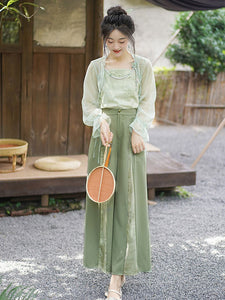 Chinese Style Lolita Outfits Sage Long Sleeves Accessory Pants Top