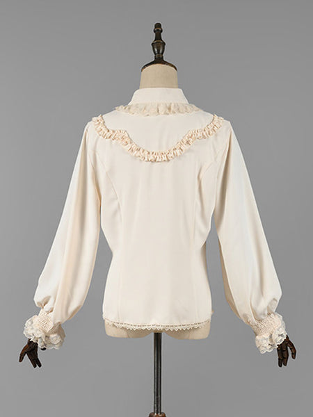 Classic Lolita Blouses Lolita Top Ecru White Long Sleeves Lace Ruffles Lolita Shirt
