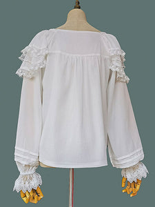 Classic Lolita Blouses Lolita Top Infanta White Long Sleeves Lace Embroidered Floral Print Lolita Shirt