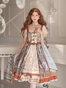 Classic Lolita Dress Bows Printing Short Sleeves Coffee Brown Lolita JSK Dress