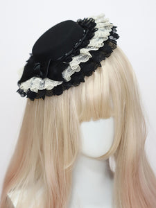 Classic Lolita Hat Black Bows Ruffles Accessory Lace Lolita Accessories