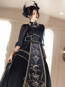 Classic Lolita Outfits Black Gold Patchwork Sleeveless