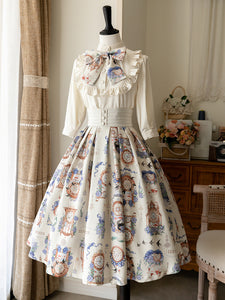 Classic Lolita SK Floral Print Ecru White Lolita Skirts