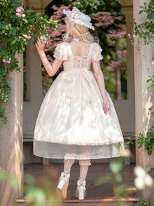 Classical Lolita Dress Bright Silk Chiffon Short Sleeves Light Apricot Dresses