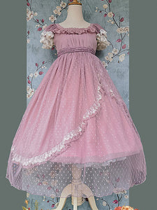 Classical Lolita Dress Bright Silk Chiffon Short Sleeves Light Apricot Dresses