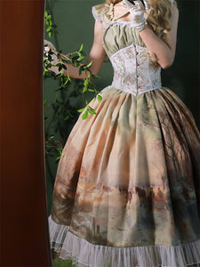 Classical Lolita Dress Chiffon Ruffles Sleeveless Lolita Dresses Floral Print Classic Blue