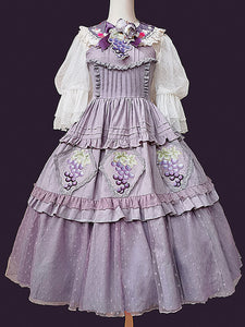 Classical Lolita Dress Cotton Lace Sleeveless Lolita Dresses Floral Print Grape