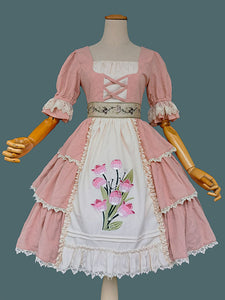 Classical Lolita Dress Cotton Ruffles Lolita Dresses Short Sleeves Floral Print Sage