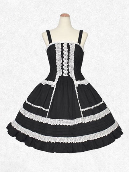 Classical Lolita Dress Cotton Sleeveless Classic Lolita Dresses Black+White