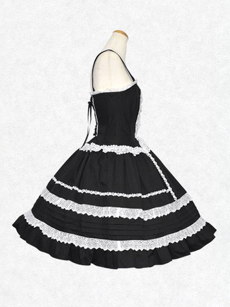 Classical Lolita Dress Cotton Sleeveless Classic Lolita Dresses Black+White