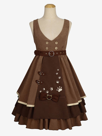 Classical Lolita Dress Polyester Bows Lolita Dresses Sleeveless Academic Coffee Brown