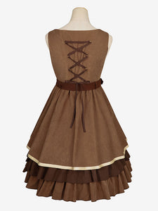 Classical Lolita Dress Polyester Bows Lolita Dresses Sleeveless Academic Coffee Brown