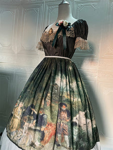 Classical Lolita Dress Polyester Lace Lolita Dresses Short Sleeves Floral Print Classic Green