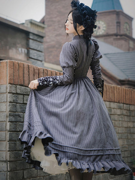 Classical Lolita Dress Polyester Long Sleeves Classic Lolita Dresses Gray