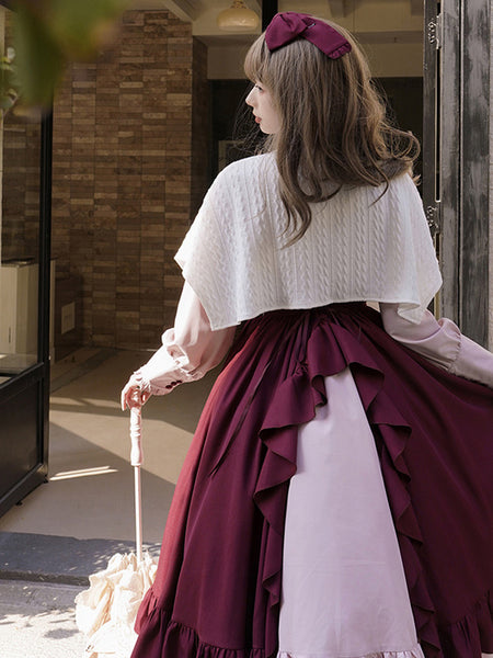 Classical Lolita Dress Polyester Long Sleeves Lolita Dresses Classic Burgundy