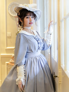 Classical Lolita Dress Polyester Ruffles Lolita Dresses Long Sleeves Classic Baby Blue