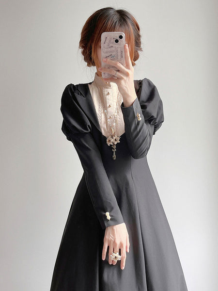 Classical Lolita Dress Polyester Ruffles Lolita Dresses Long Sleeves Classic Black