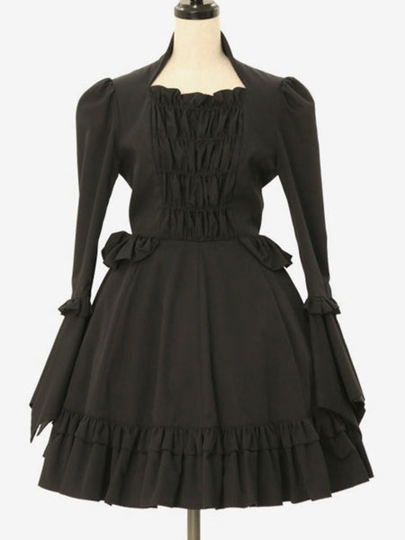 Classical Lolita Dress Polyester Ruffles Long Sleeves Lolita Dresses Classic Black
