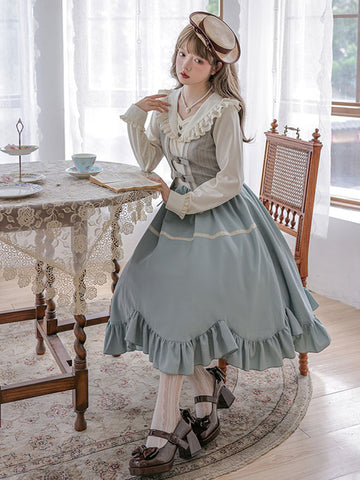 Classical Lolita Dress Polyester Ruffles Long Sleeves Lolita Dresses Classic Light Sky Blue