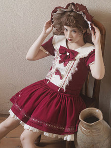 Classical Lolita Dress Polyester Short Sleeves Classic Lolita Dresses Burgundy