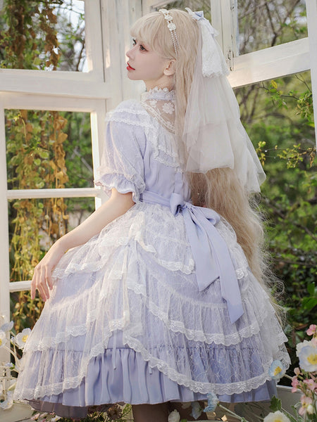 Classical Lolita Dress Polyester Short Sleeves Lavender Lolita Dresses