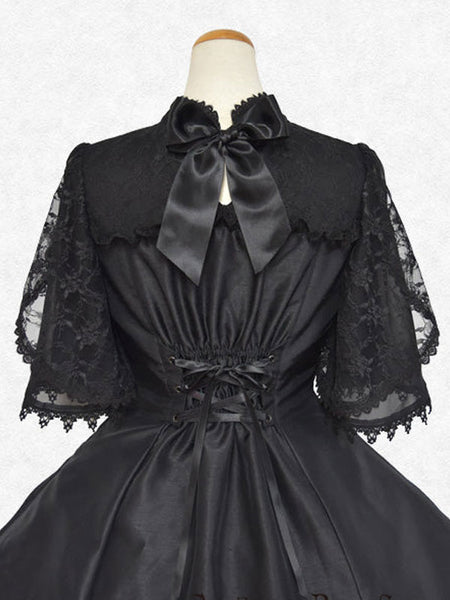 Classical Lolita Dress Polyester Short Sleeves Lolita Dresses Classic Black