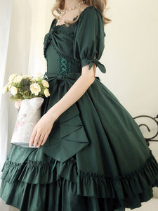 Classical Lolita Dress Polyester Short Sleeves Lolita Dresses Classic Dark Green